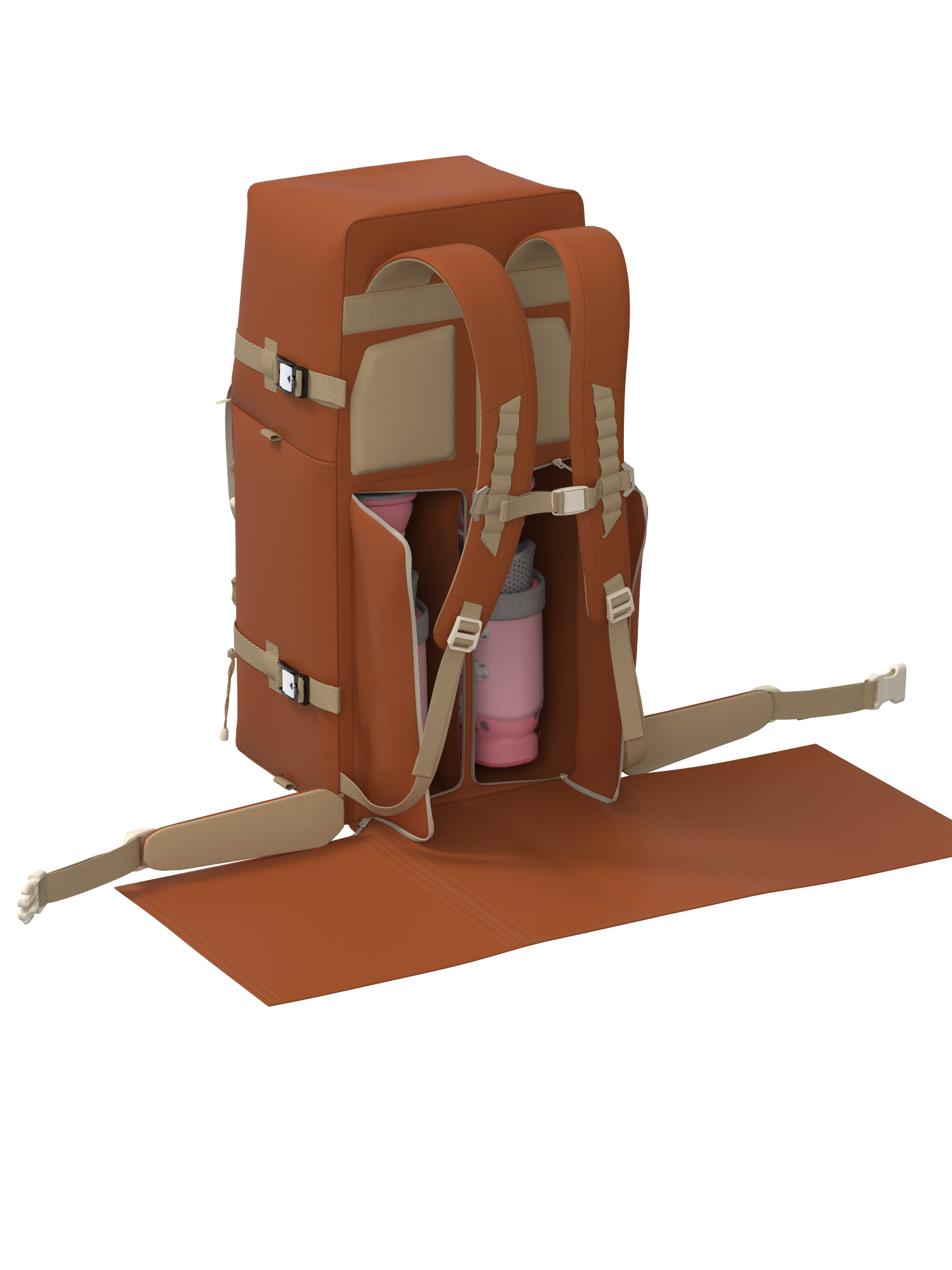 GONDL bag with its back panel open and unfolded into the waterproof changing mat